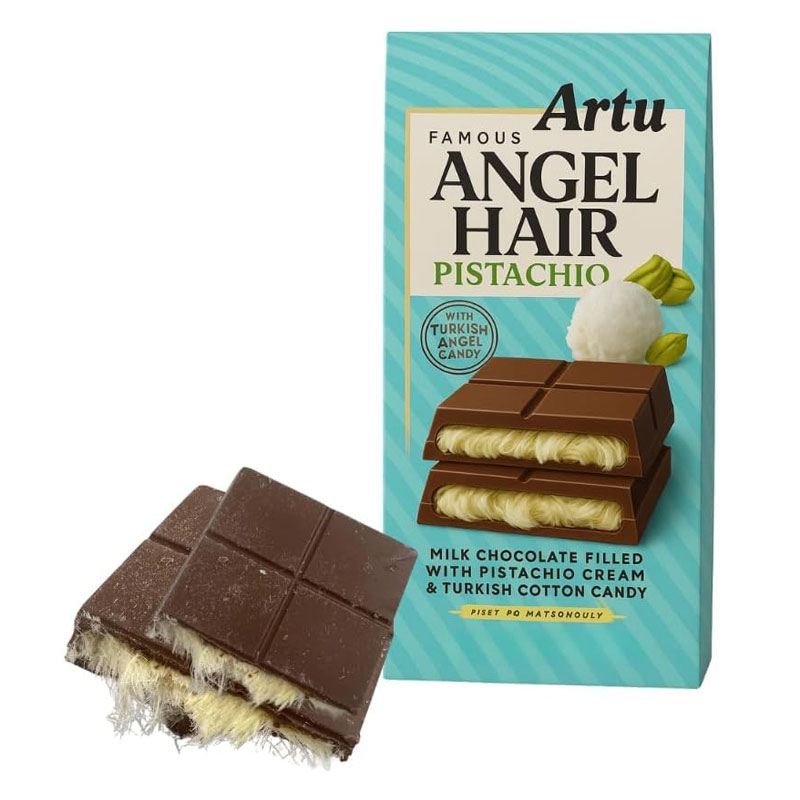 Dubai Chocolate Artu Angel Hair Bar 165g – Turkish Dairy Milk Floss Bar with Pistachio Cream & Cotton Candy – Gourmet Dubai Candy Gift – Unique Middle Eastern Sweets