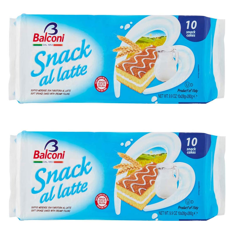 Balconi "Snack al Latte" Milk Sponge Cakes 280g / 9.9oz, pack of 2