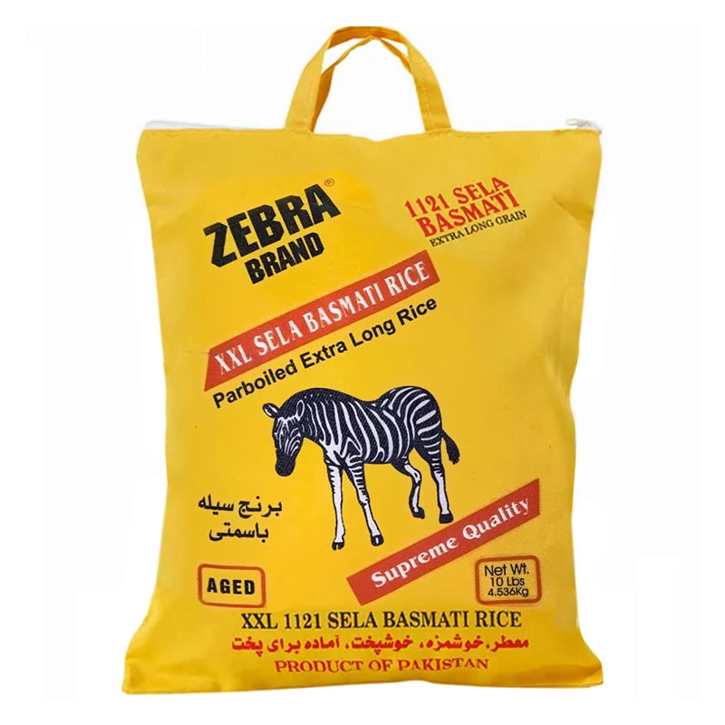 Zebra Basmati Rice - 1121 Sela XXL Parboiled Rice, (10 Lb) Extra Long Grain